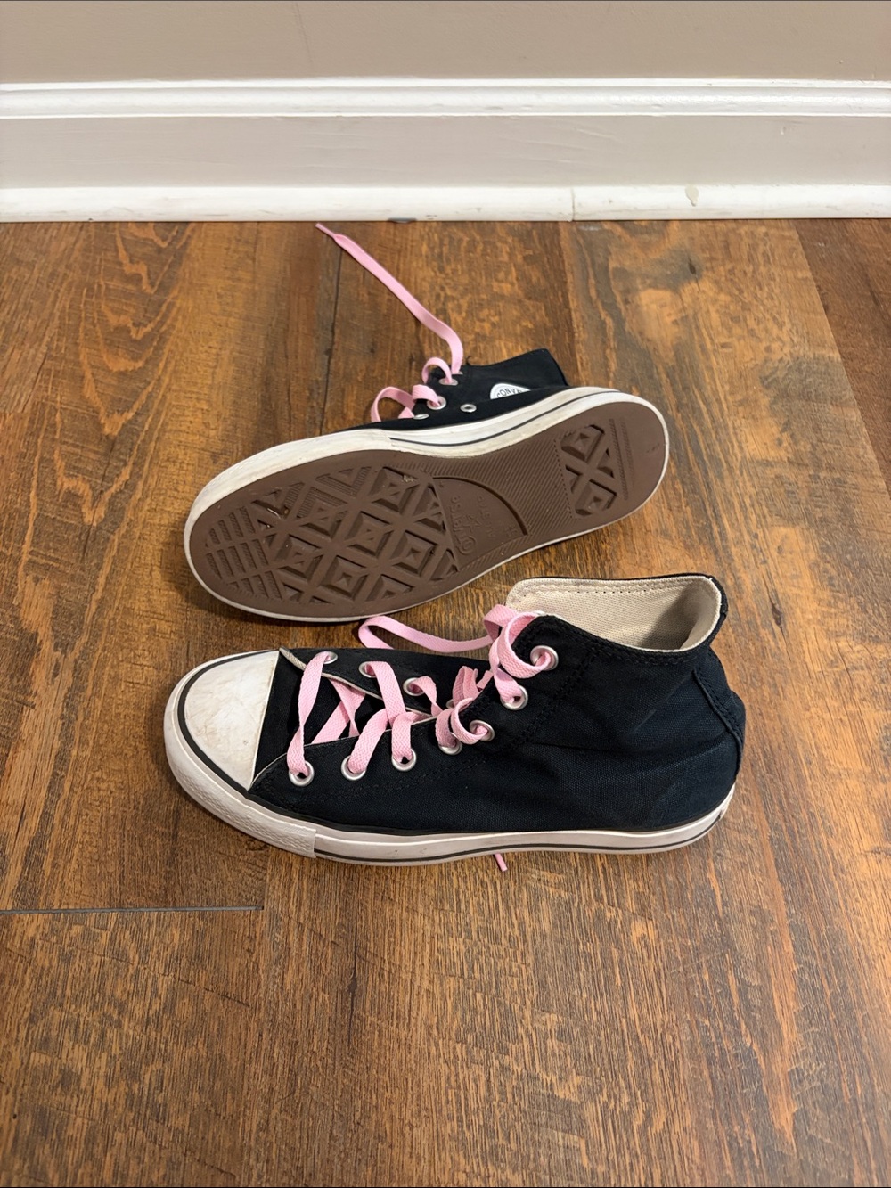 Converse Black High-Top Sneakers with Pink Laces